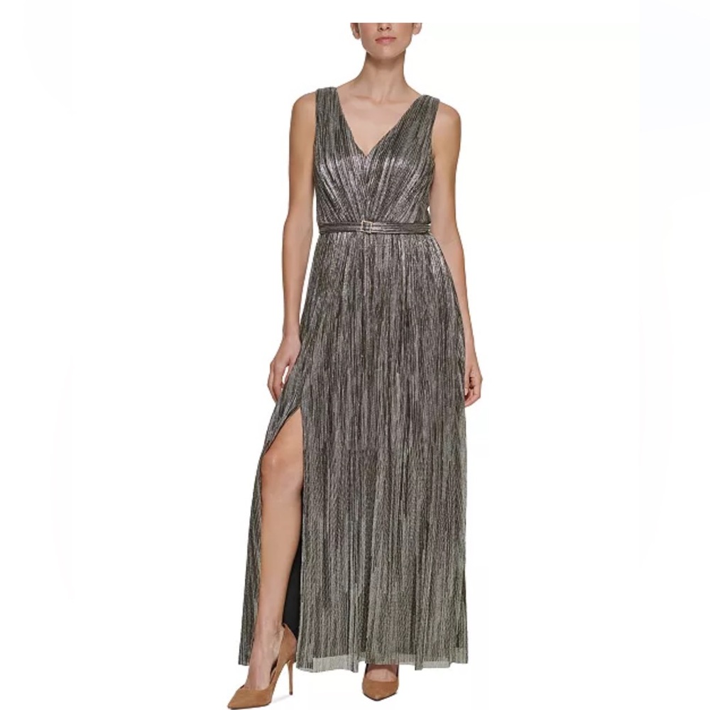 Eliza J Metallic Silver Maxi Dress